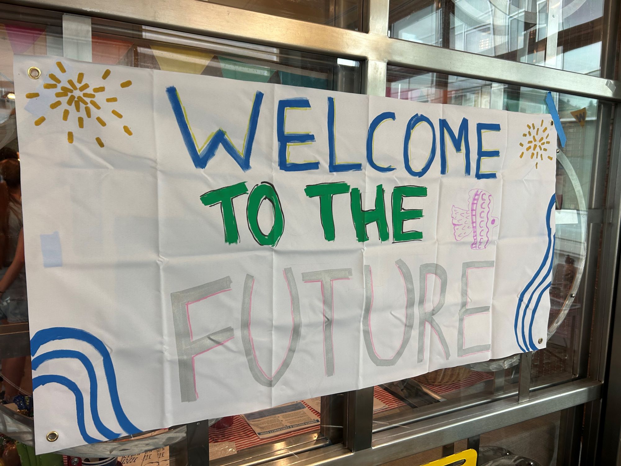 A banner announcing "Welcome to the Future"