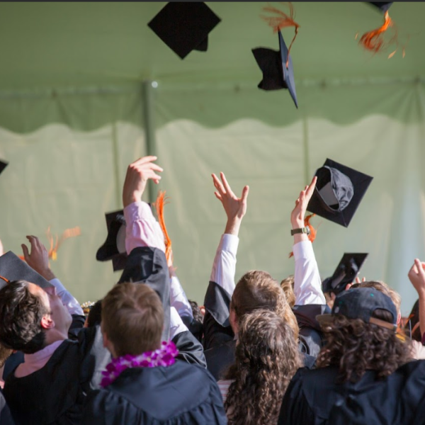 Students throwing caps at graduation