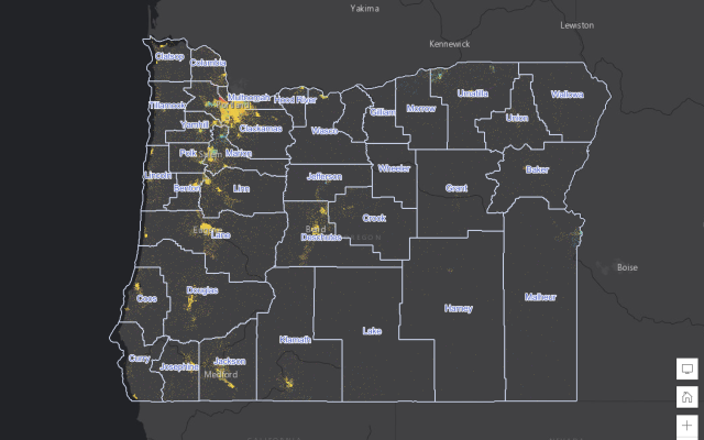 Map displaying population density with dots