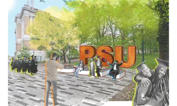 A new entry sign for the park blocks at PSU drawn by the Walker Macy Collaborative