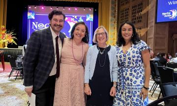 Left to right: PSU Alum and City of Portland Creative Laureate Joaquin Lopez; PSU Director of Community and Civic Impact Cynthia Gomez; PSU President Ann Cudd; Oregon State Representative and PSU Alum Andrea Valderrama.