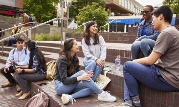 Students gather in Urban Plaza 