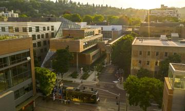 PSU buildings at sunset 