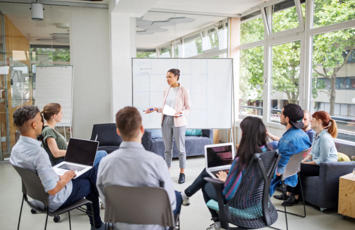 Instructor giving presentation 