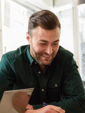 Person laughing in a meeting 