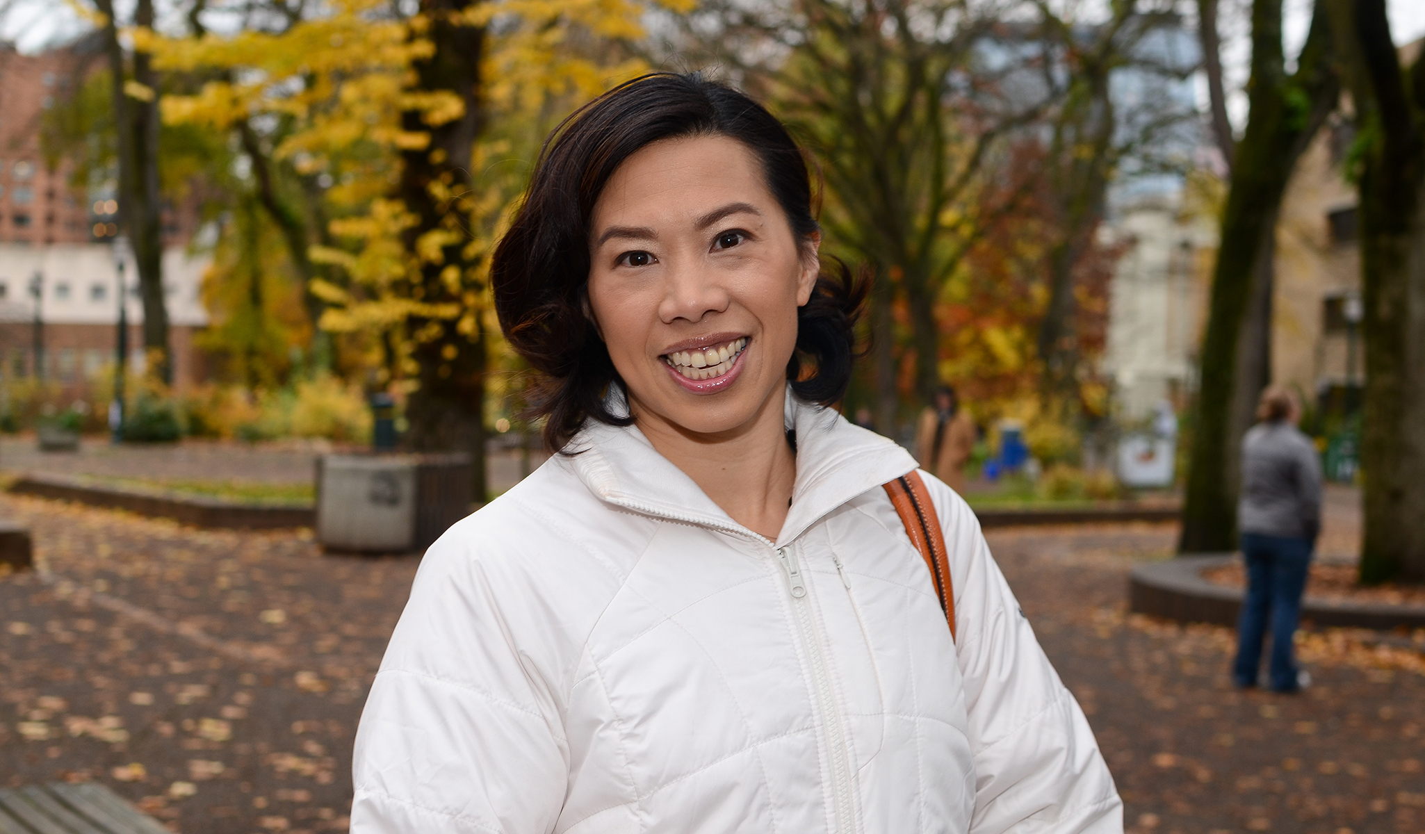 PSU online student in the Park Blocks
