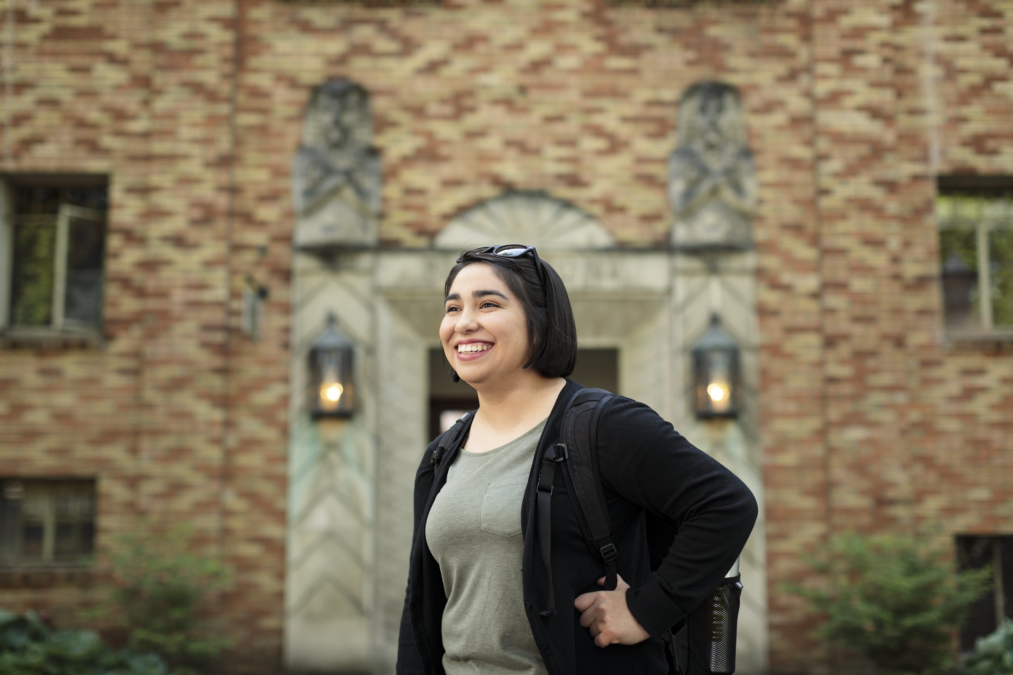 PSU online student walking through the Park Blocks