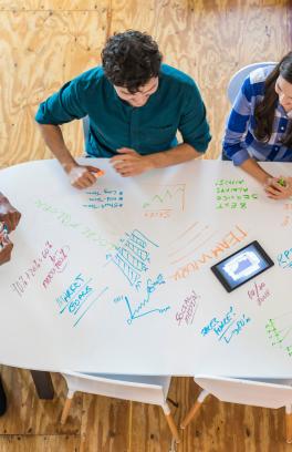 Aerial view of people around a table