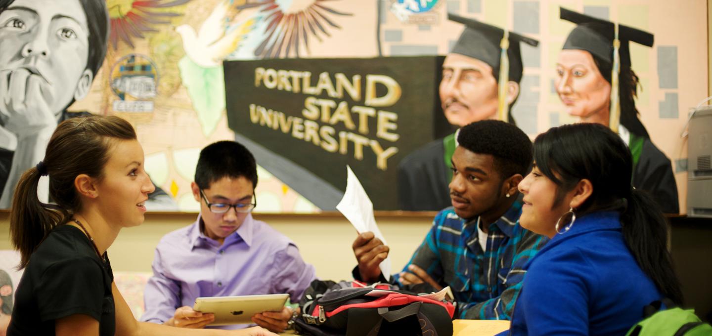 PSU students sitting and working together