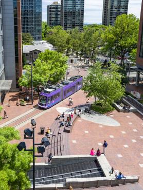 Purple Streetcar in PSU Urban Plaza