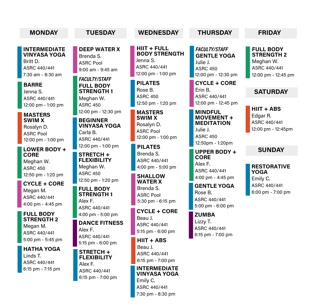 Fall_GX Class Schedule