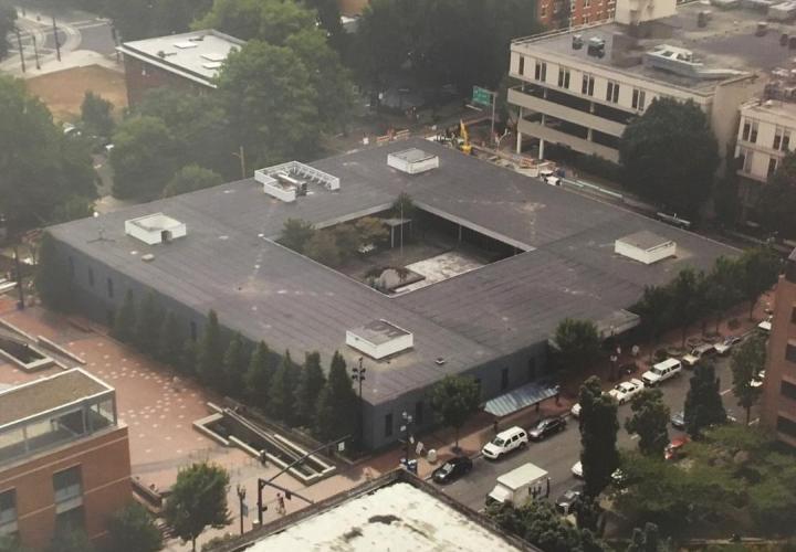 An aerial view of the PCAT building.