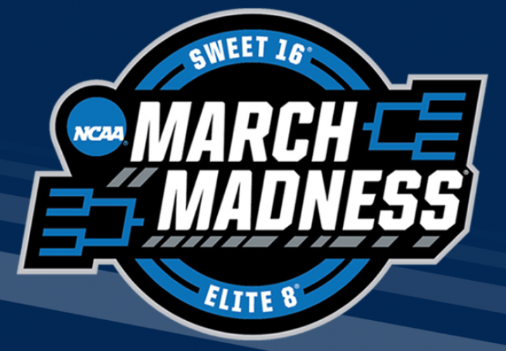 The image is of a blue logo illustration with text that reads "March Madness".