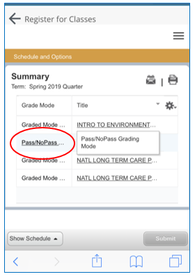 Available Grade Options mobile view