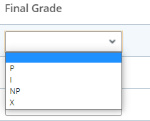 Screen shot of grades drop down menu for pass no pass option