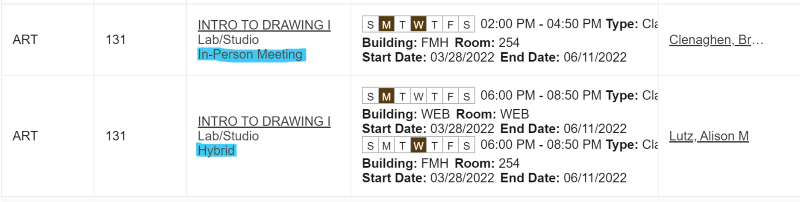 Course Schedule Course Delivery Method