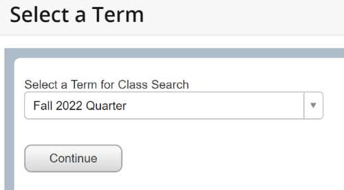 Screen shot of schedule of classes select term menu