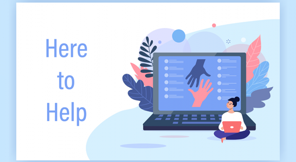 Cartoon image of laptop depicting Here to Help program