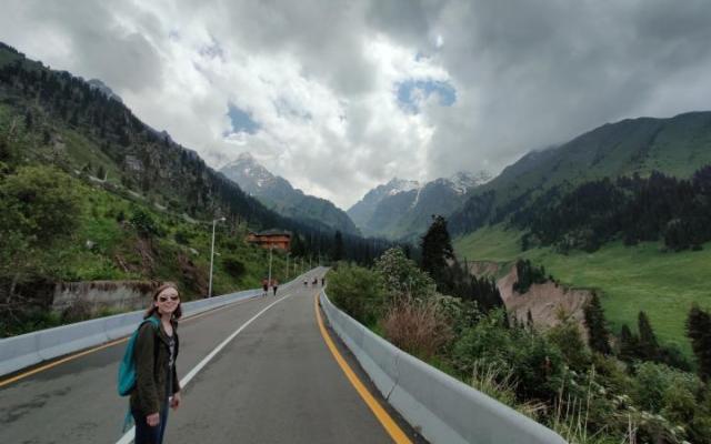 Depicted is a student traveling the Russian countryside while studying abroad with the Russian Flagship Program.