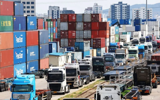 Trucks at a port in Korea