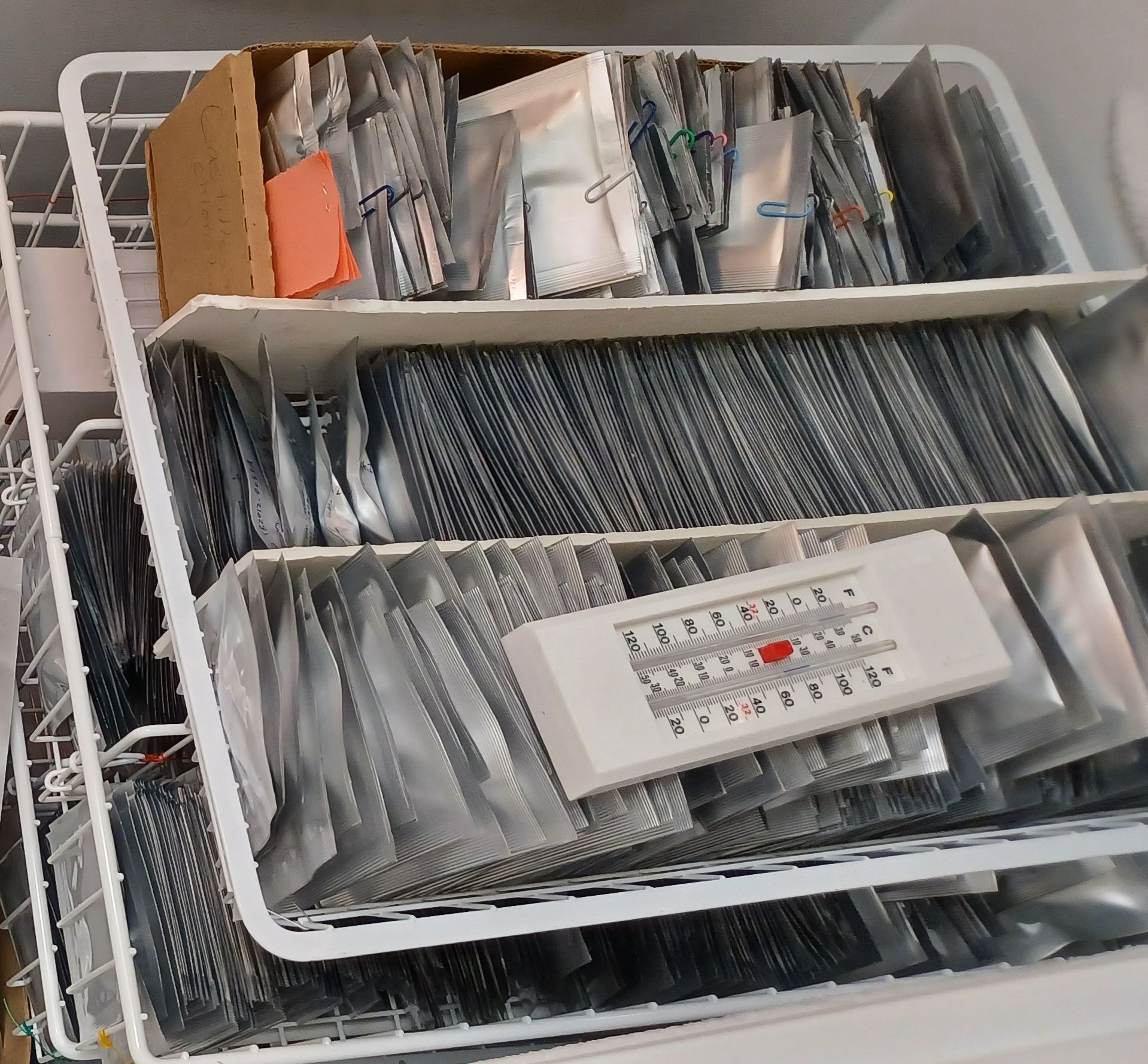 Seeds in the seed bank freezer