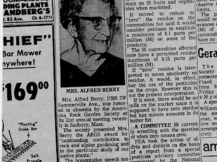 Rae in The Oregonian 1965 Garden Award Recipient