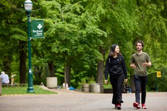 students walking outside
