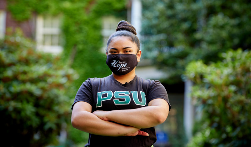 Student wearing a mask