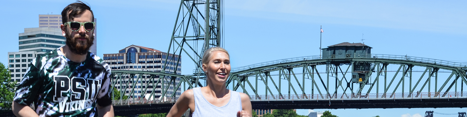 PSU students running by the waterfront