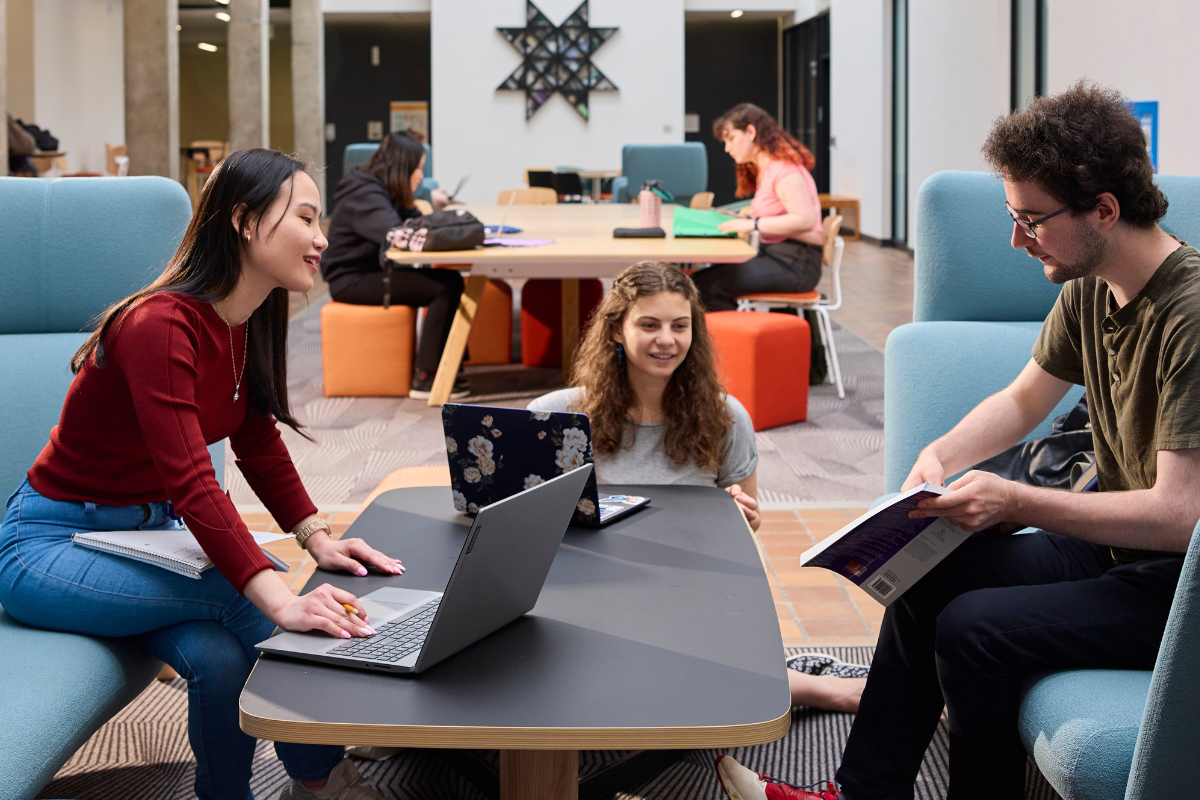 Students studying in Fariborz Maseeh Hall