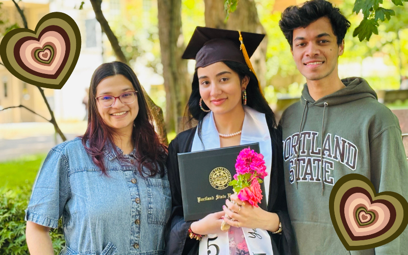 Yamini Singh with friends at graduation