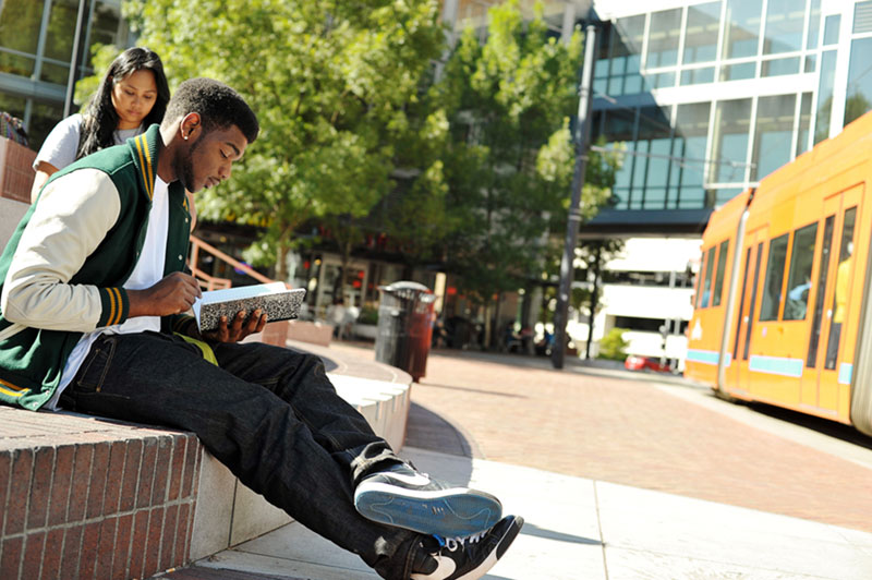 Students in Urban Plaza