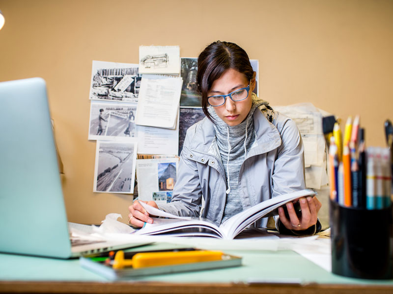 Architecture student studying