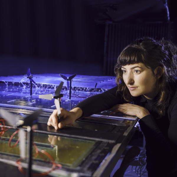 woman working on wind tunnel experiment