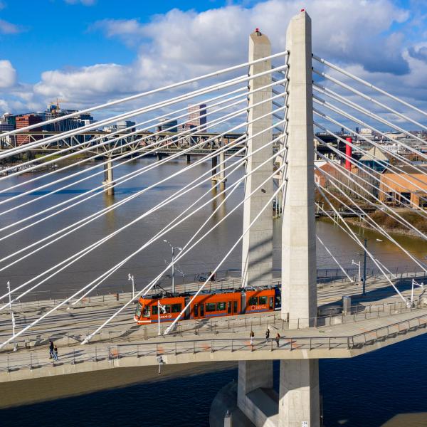 aerial view of Tillikum Bridge