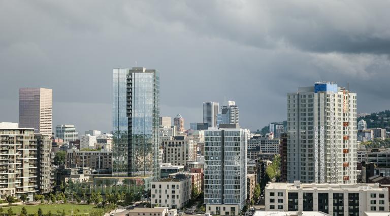 aerial view of the Portland skyline