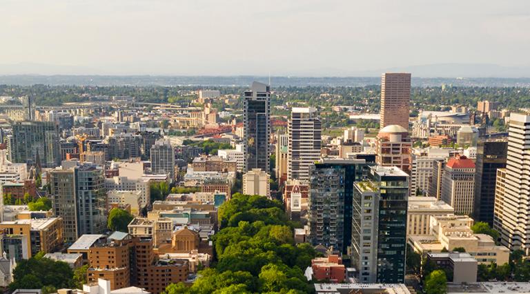 aerial view of  Portland skyline