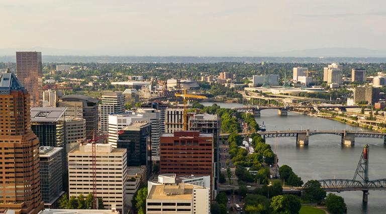 aerial view of  Portland skyline