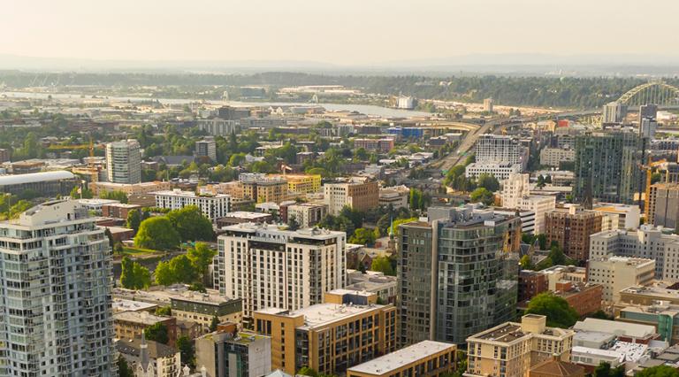 aerial view of  Portland skyline