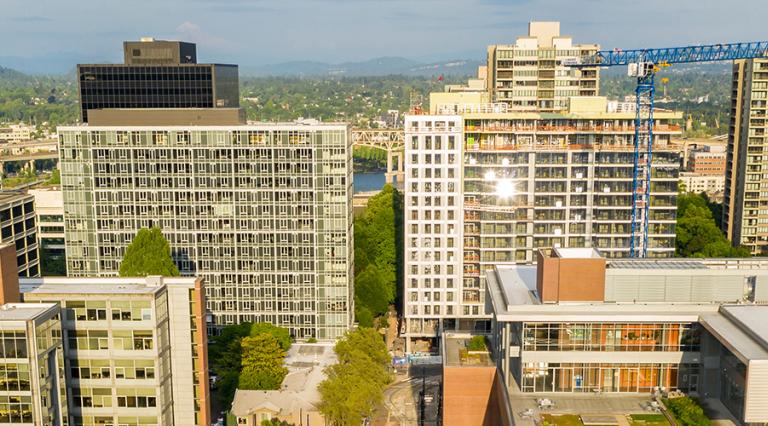 aerial view of  Portland skyline