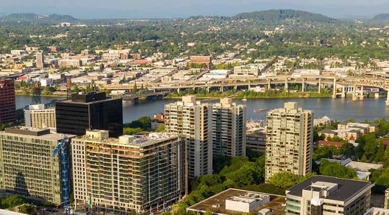 aerial view of  Portland skyline