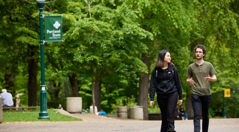 students walking outside