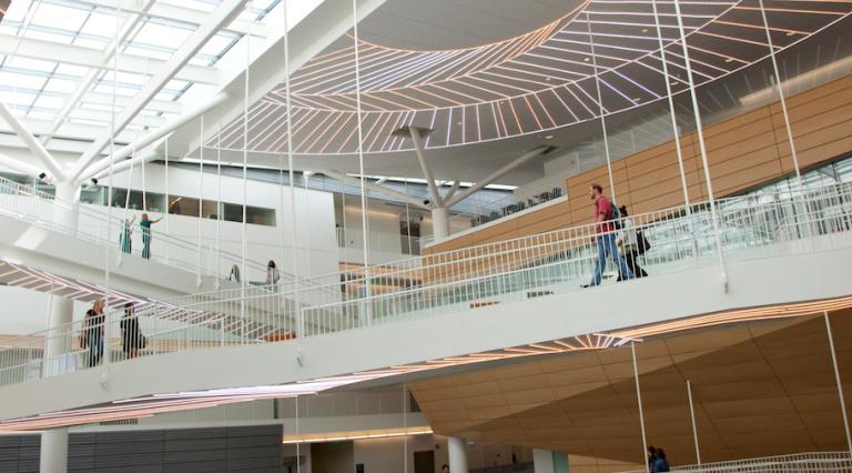 People walking in health building