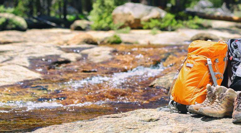 outdoors with hiking gear