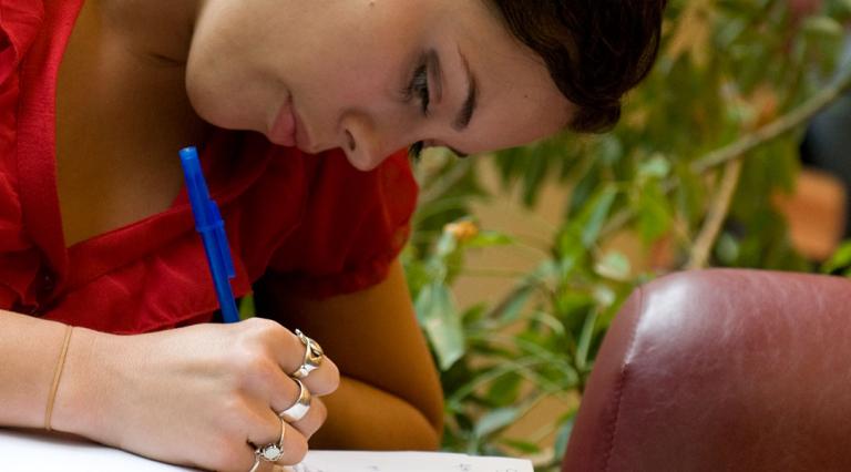 Student working on a writing project