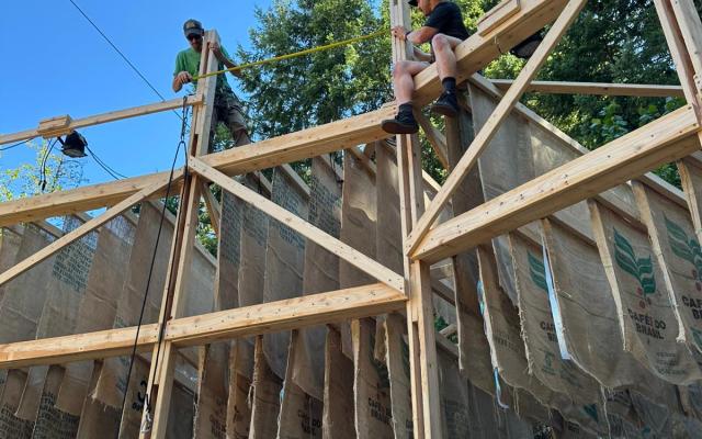 PSU architecture students building the Cherry Hill stage for Pickathon 2025