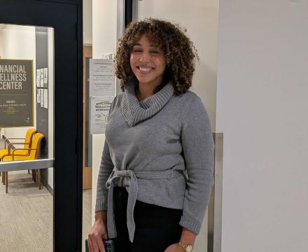 Jennifer Bell, director of financial aid at Portland State University, stands outside the Financial Wellness Center
