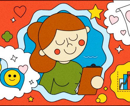 Illustration of a public health researcher holding a clipboard, surrounded by community, wellness, and data symbols