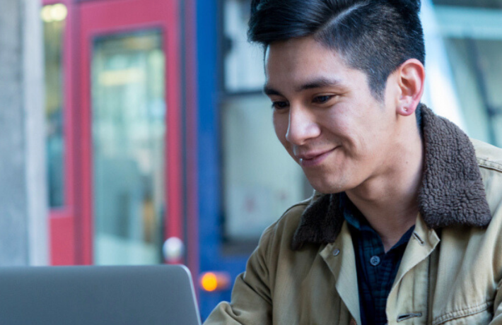 Student using laptop