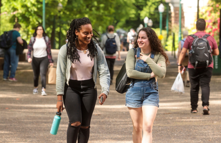 Students walking in the PSU Park Blocks